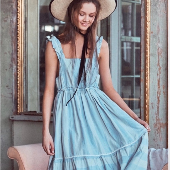 New! LoveShackFancy Anne Stripe Midi Dress 🩵 Medium NWT! - Picture 3 of 16